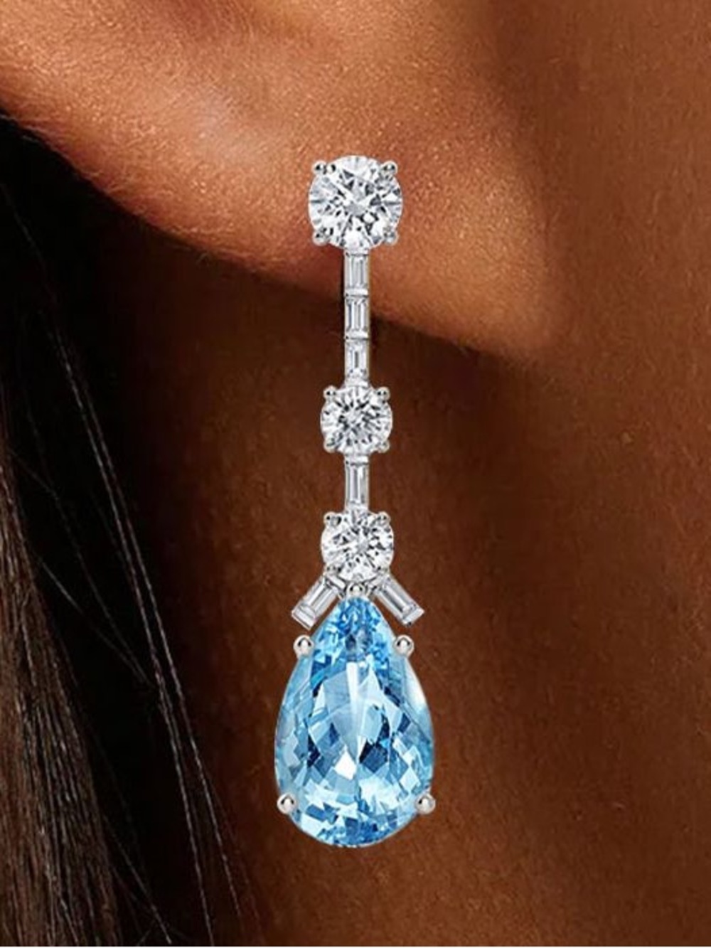Nextearrings Pear Cut Aquamarine Crystal Drop Earrings w/ Box - Picture 2 of 8